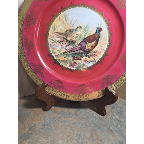 Schumann Arzberg Bavaria Germany Pheasant Cabinet Plate Red with Gold Trim - Picture 5 of 9